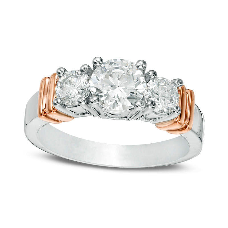 Image of ID 1 15 CT TW Natural Diamond Three Stone Collar Engagement Ring in Solid 14K Two-Tone Gold