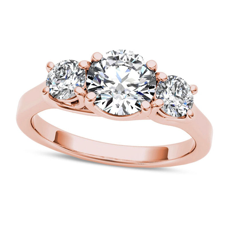 Image of ID 1 15 CT TW Natural Diamond Three Stone Engagement Ring in Solid 14K Rose Gold