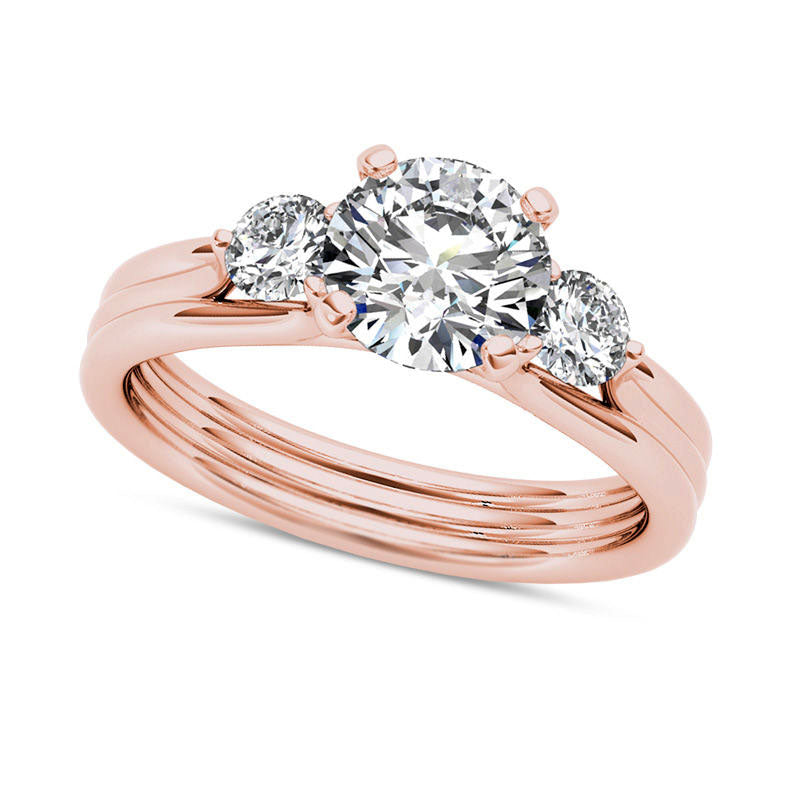 Image of ID 1 15 CT TW Natural Diamond Three Stone Multi-Row Illusion Engagement Ring in Solid 14K Rose Gold