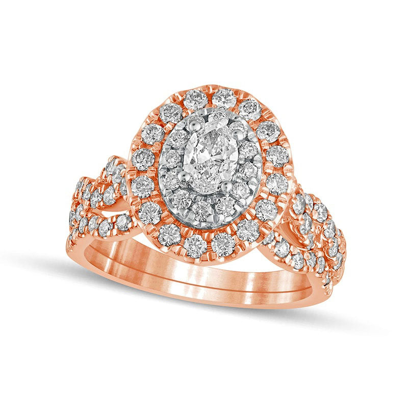 Image of ID 1 15 CT TW Oval Natural Diamond Double Frame Multi-Row Bridal Engagement Ring Set in Solid 10K Rose Gold