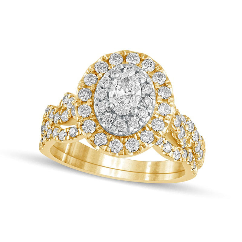 Image of ID 1 15 CT TW Oval Natural Diamond Double Frame Multi-Row Bridal Engagement Ring Set in Solid 10K Yellow Gold