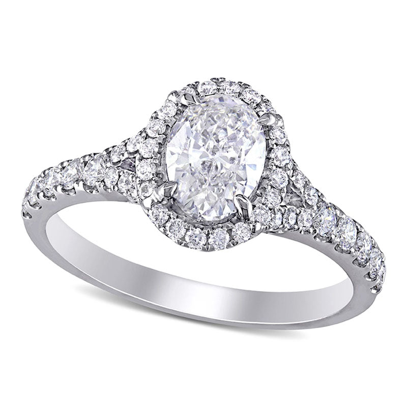 Image of ID 1 15 CT TW Oval Natural Diamond Frame Engagement Ring in Solid 14K White Gold (H/SI2)