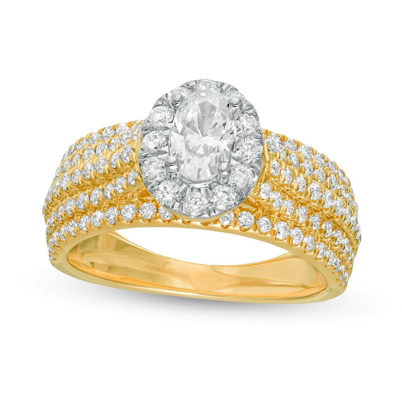 Image of ID 1 15 CT TW Oval Natural Diamond Frame Multi-Row Engagement Ring in Solid 14K Gold