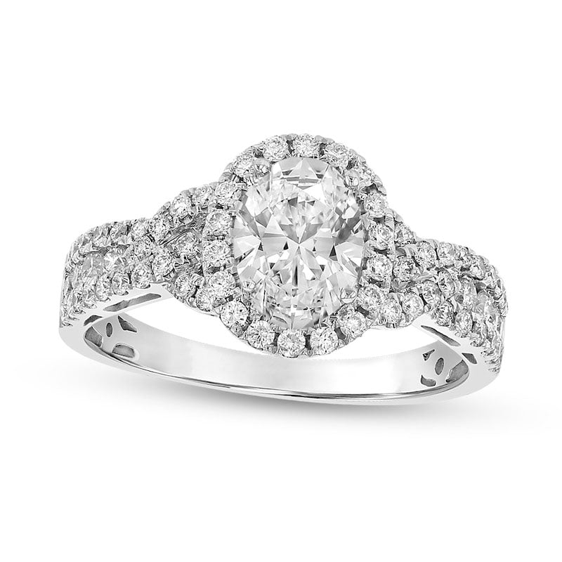 Image of ID 1 15 CT TW Oval Natural Diamond Frame Multi-Row Engagement Ring in Solid 18K White Gold (G/SI2)