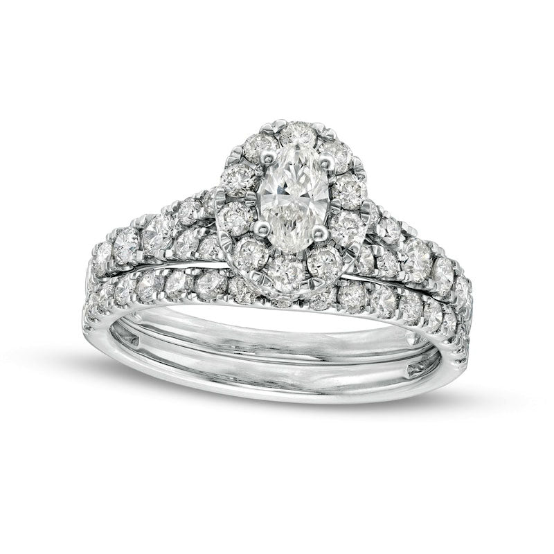 Image of ID 1 15 CT TW Oval Natural Diamond Frame Split Shank Bridal Engagement Ring Set in Solid 10K White Gold