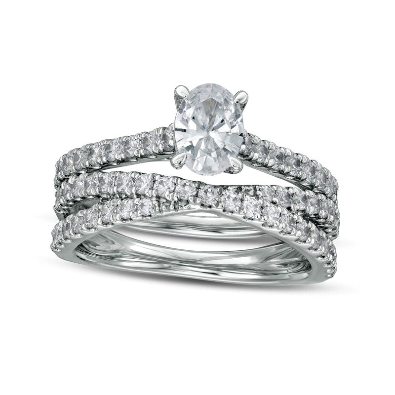 Image of ID 1 15 CT TW Oval Natural Diamond Multi-Row Crossover Bridal Engagement Ring Set in Solid 14K White Gold