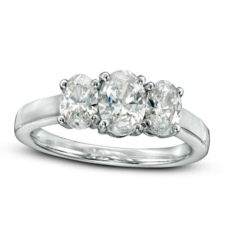 Image of ID 1 15 CT TW Oval Natural Diamond Three Stone Engagement Ring in Solid 14K White Gold