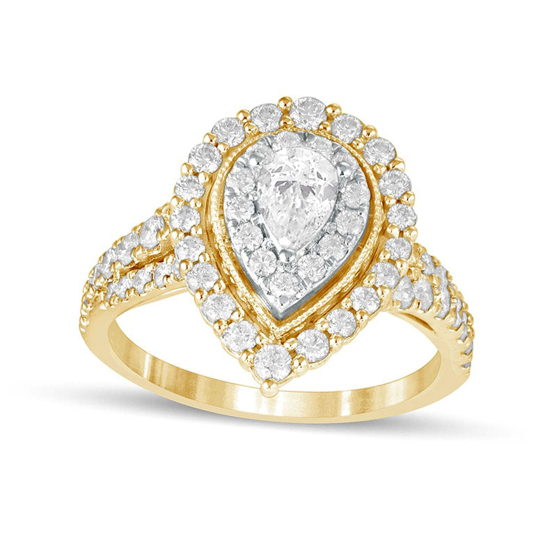 Image of ID 1 15 CT TW Pear-Shaped Natural Diamond Double Frame Antique Vintage-Style Engagement Ring in Solid 14K Gold