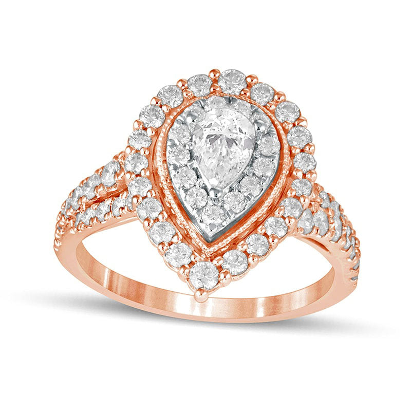 Image of ID 1 15 CT TW Pear-Shaped Natural Diamond Double Frame Antique Vintage-Style Engagement Ring in Solid 14K Rose Gold