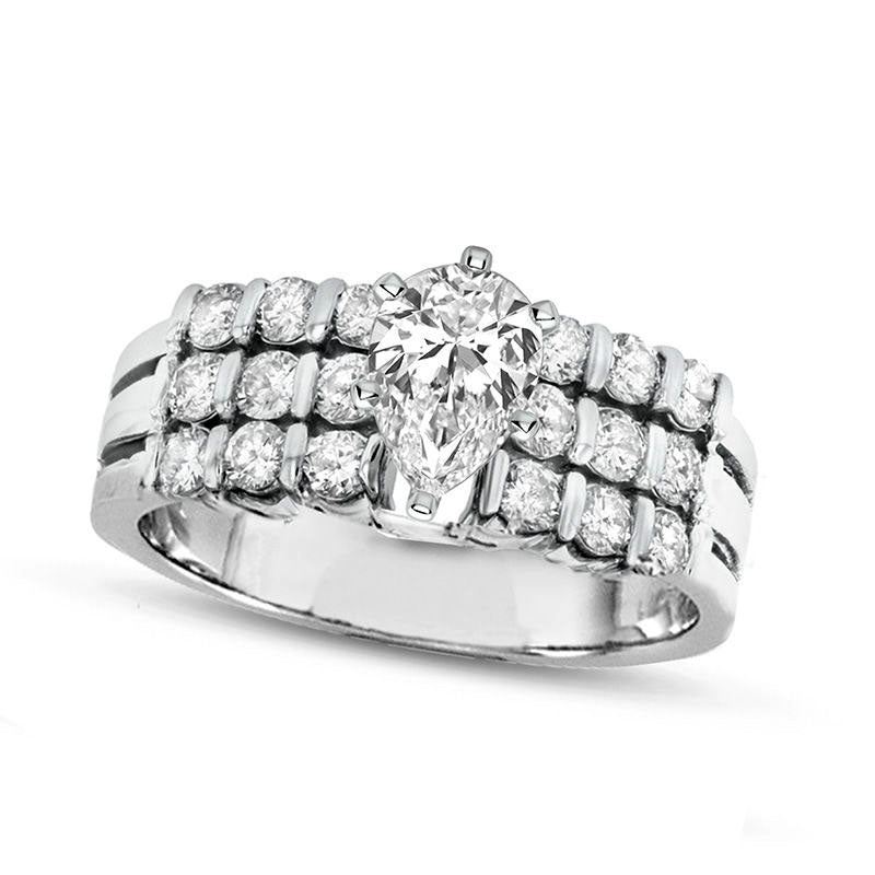 Image of ID 1 15 CT TW Pear-Shaped Natural Diamond Multi-Row Engagement Ring in Solid 14K White Gold (J/SI2)