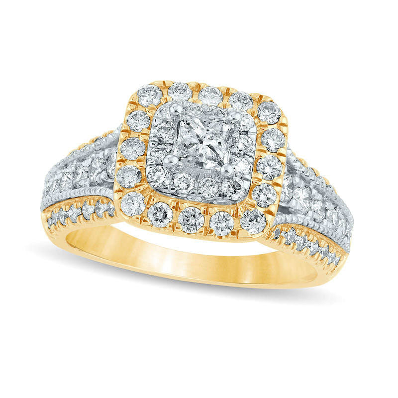 Image of ID 1 15 CT TW Princess-Cut Natural Diamond Double Frame Antique Vintage-Style Engagement Ring in Solid 14K Gold