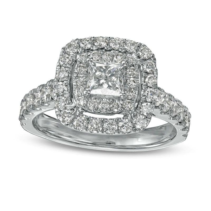 Image of ID 1 15 CT TW Princess-Cut Natural Diamond Double Frame Engagement Ring in Solid 14K White Gold (I/I2)
