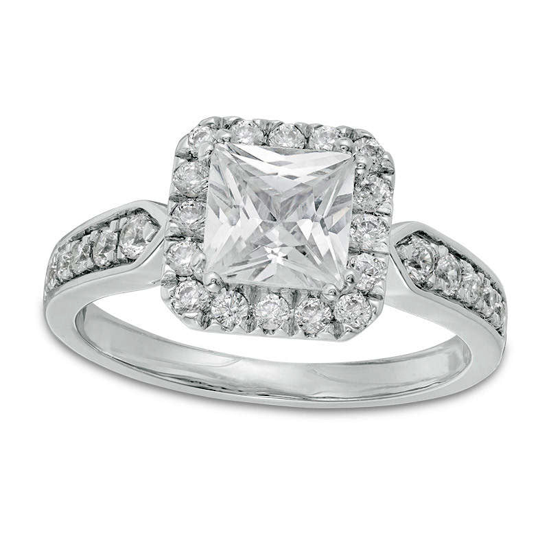 Image of ID 1 15 CT TW Princess-Cut Natural Diamond Frame Engagement Ring in Solid 14K White Gold