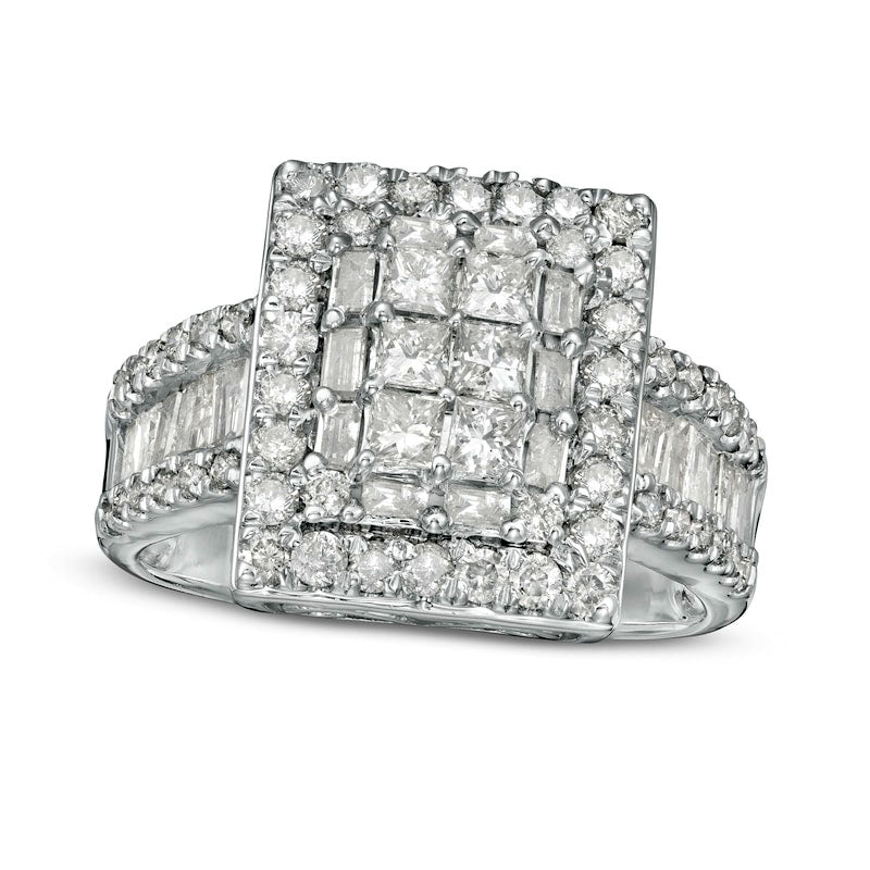 Image of ID 1 15 CT TW Princess-Cut Natural Diamond Frame Multi-Row Engagement Ring in Solid 10K White Gold