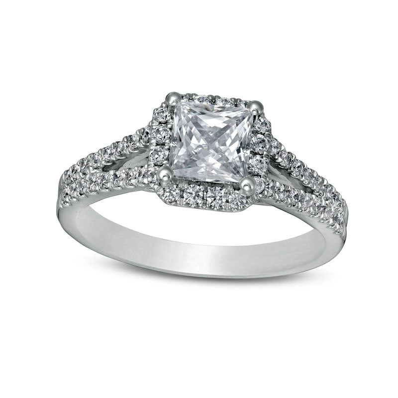 Image of ID 1 15 CT TW Princess-Cut Natural Diamond Frame Split Shank Engagement Ring in Solid 14K White Gold (I/I2)