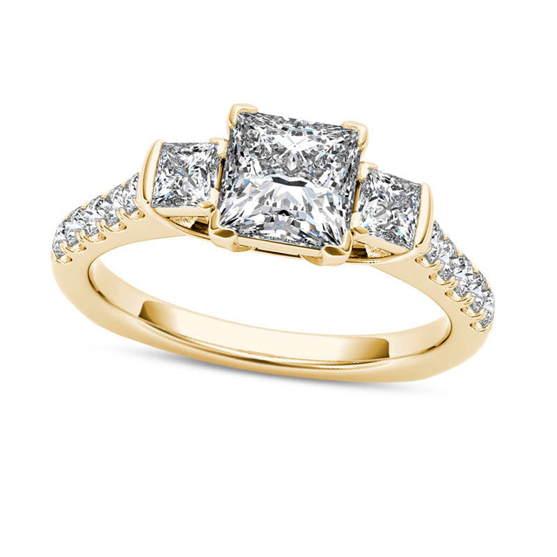 Image of ID 1 15 CT TW Princess-Cut Natural Diamond Three Stone Engagement Ring in Solid 14K Gold
