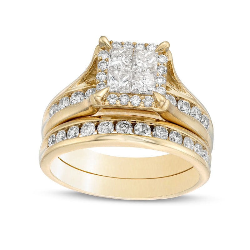 Image of ID 1 15 CT TW Princess-Cut Quad Natural Diamond Frame Bridal Engagement Ring Set in Solid 14K Gold