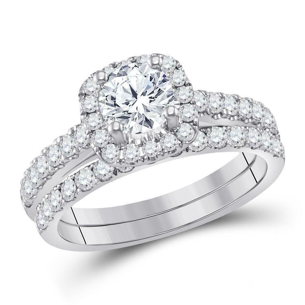 Image of ID 1 15 Ct Real Round Cut Diamond Halo Engagement Wedding Bridal Ring Set 10K Gold