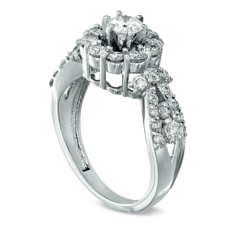 Image of ID 1 150 CT TW Natural Diamond Cluster Split Shank Engagement Ring in Solid 14K White Gold
