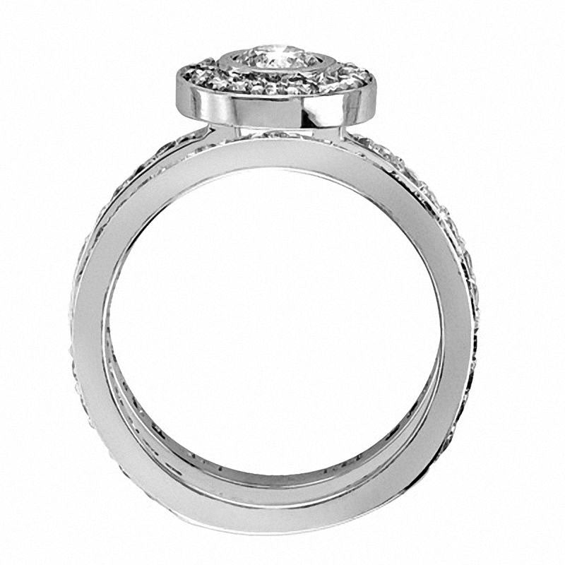 Image of ID 1 150 CT TW Natural Diamond Frame Bridal Engagement Ring Set in Solid 14K White Gold