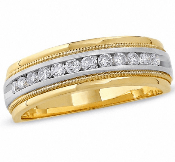 Image of ID 1 $1500 Men's 1/2 CT Diamond Channel Milgrain Band in 14K Two Toned Gold