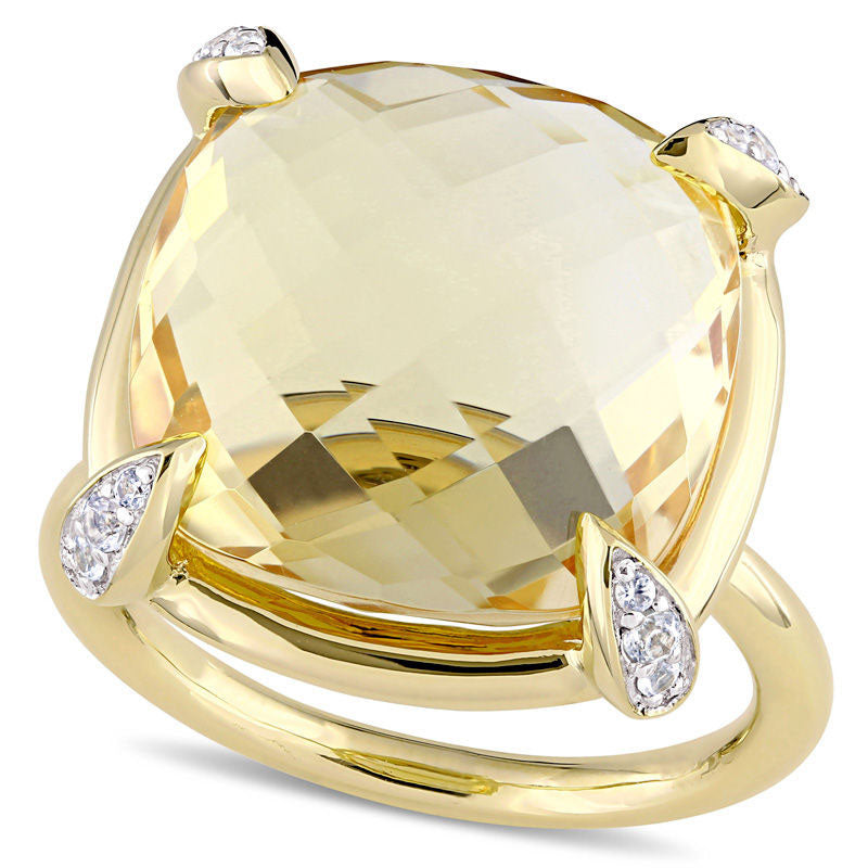 Image of ID 1 150mm Faceted Cushion-Cut Citrine and White Sapphire Ring in Solid 14K Gold