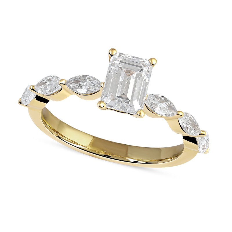 Image of ID 1 163 CT TW Emerald-Cut and Marquise Natural Diamond Engagement Ring in Solid 14K Gold