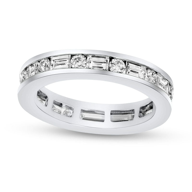 Image of ID 1 163 CT TW Natural Diamond Alternating Eternity Band in Solid 14K White Gold (I/SI2)