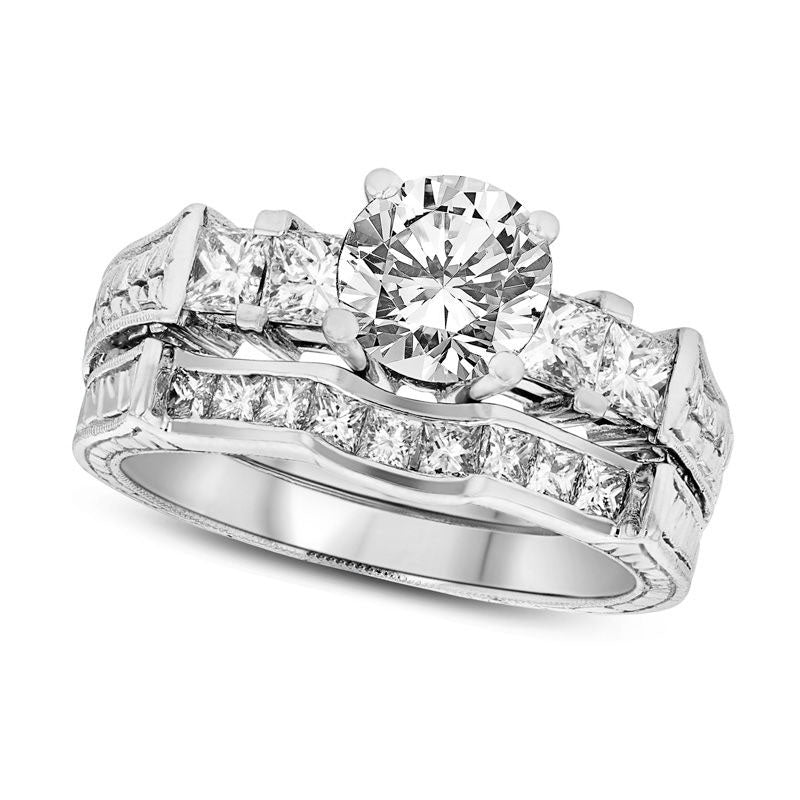 Image of ID 1 163 CT TW Natural Diamond Antique-Finish Bridal Engagement Ring Set in Solid 14K White Gold (I/SI2)