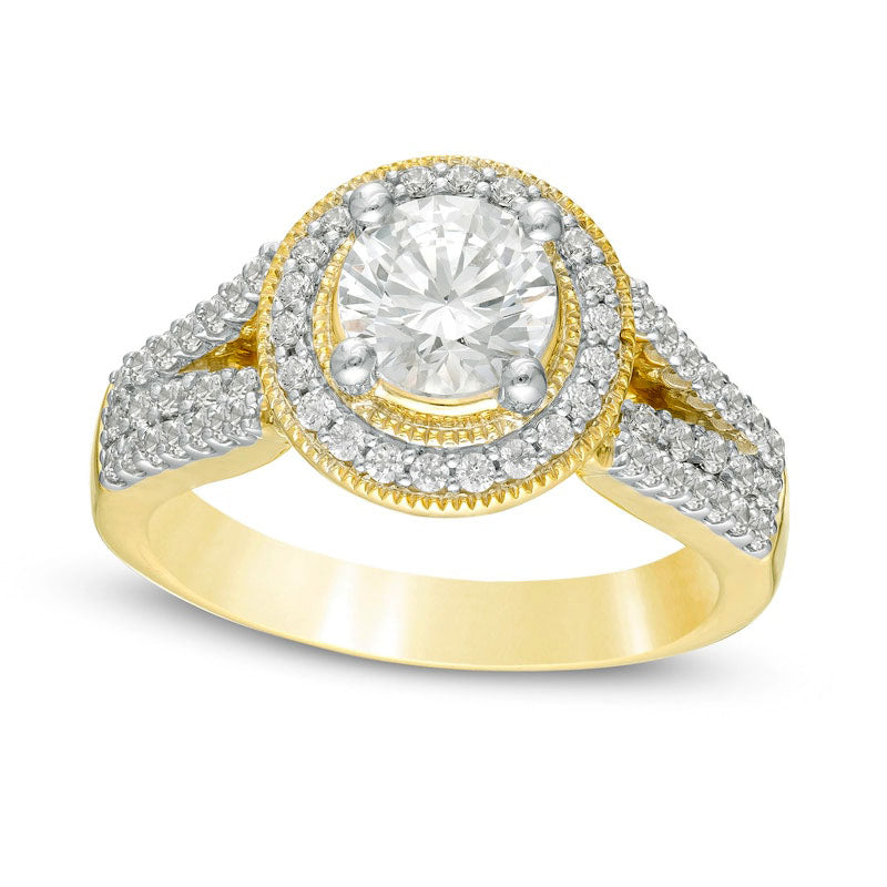 Image of ID 1 163 CT TW Natural Diamond Antique Vintage-Style Split Shank Engagement Ring in Solid 14K Gold