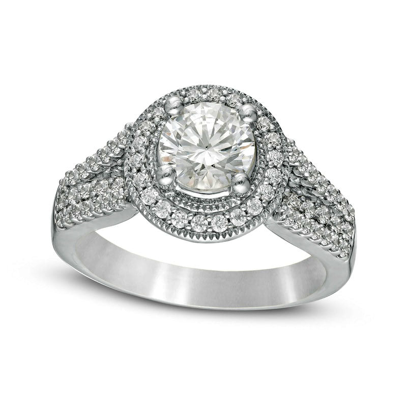 Image of ID 1 163 CT TW Natural Diamond Antique Vintage-Style Split Shank Engagement Ring in Solid 14K White Gold