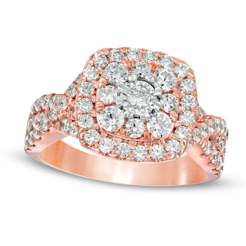 Image of ID 1 163 CT TW Natural Diamond Double Cushion Frame Twist Shank Engagement Ring in Solid 10K Rose Gold