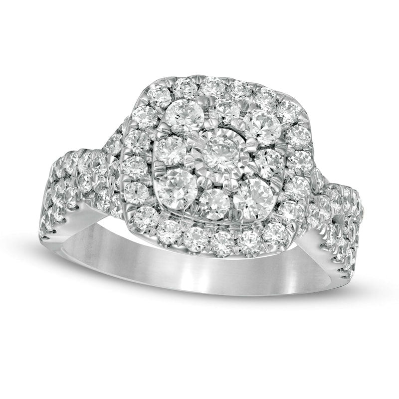 Image of ID 1 163 CT TW Natural Diamond Double Cushion Frame Twist Shank Engagement Ring in Solid 10K White Gold