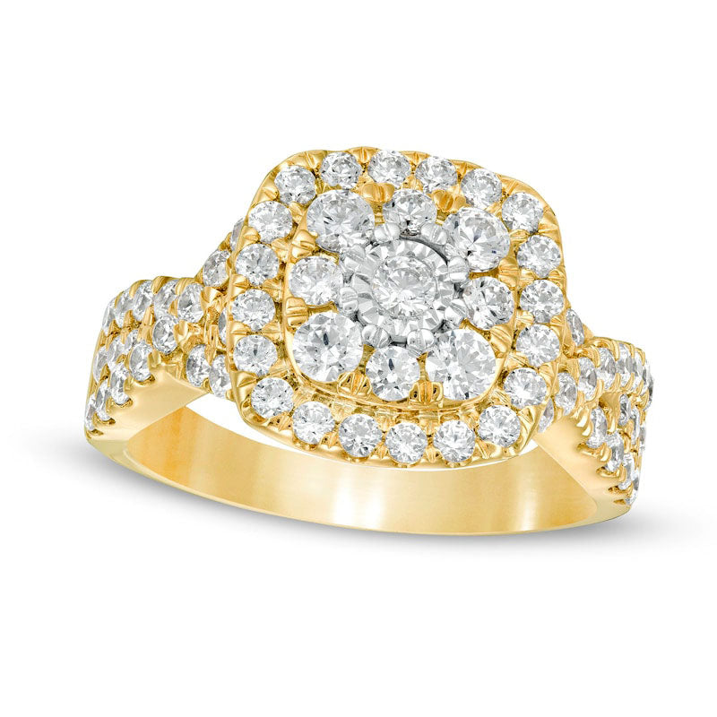 Image of ID 1 163 CT TW Natural Diamond Double Cushion Frame Twist Shank Engagement Ring in Solid 10K Yellow Gold