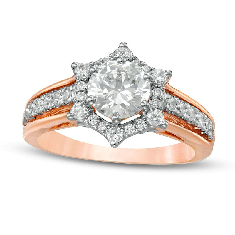 Image of ID 1 163 CT TW Natural Diamond Hexagon Frame Engagement Ring in Solid 10K Rose Gold