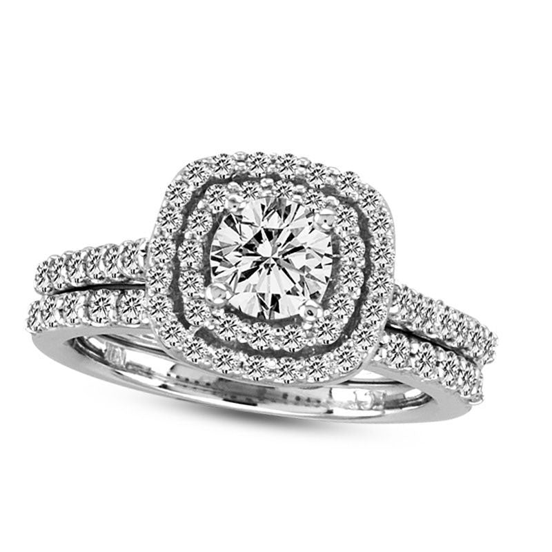 Image of ID 1 163 CT TW Natural Diamond Square Frame Bridal Engagement Ring Set in Solid 14K White Gold