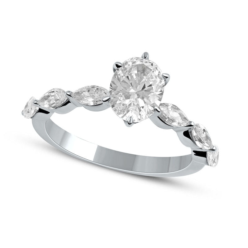 Image of ID 1 163 CT TW Oval and Marquise Natural Diamond Engagement Ring in Solid 14K White Gold