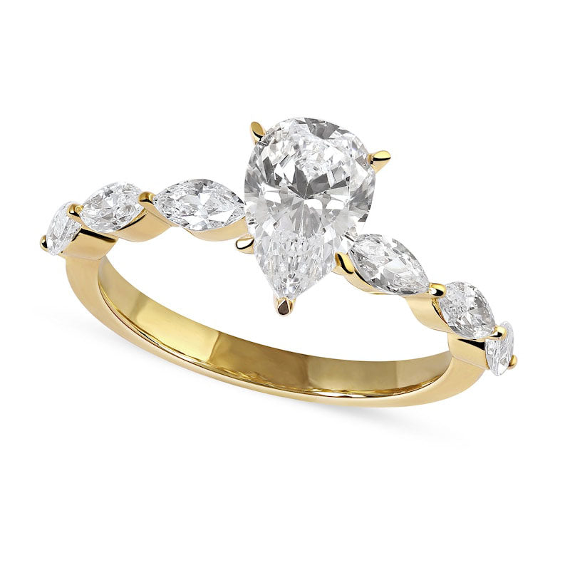 Image of ID 1 163 CT TW Pear-Shaped and Marquise Natural Diamond Engagement Ring in Solid 14K Gold
