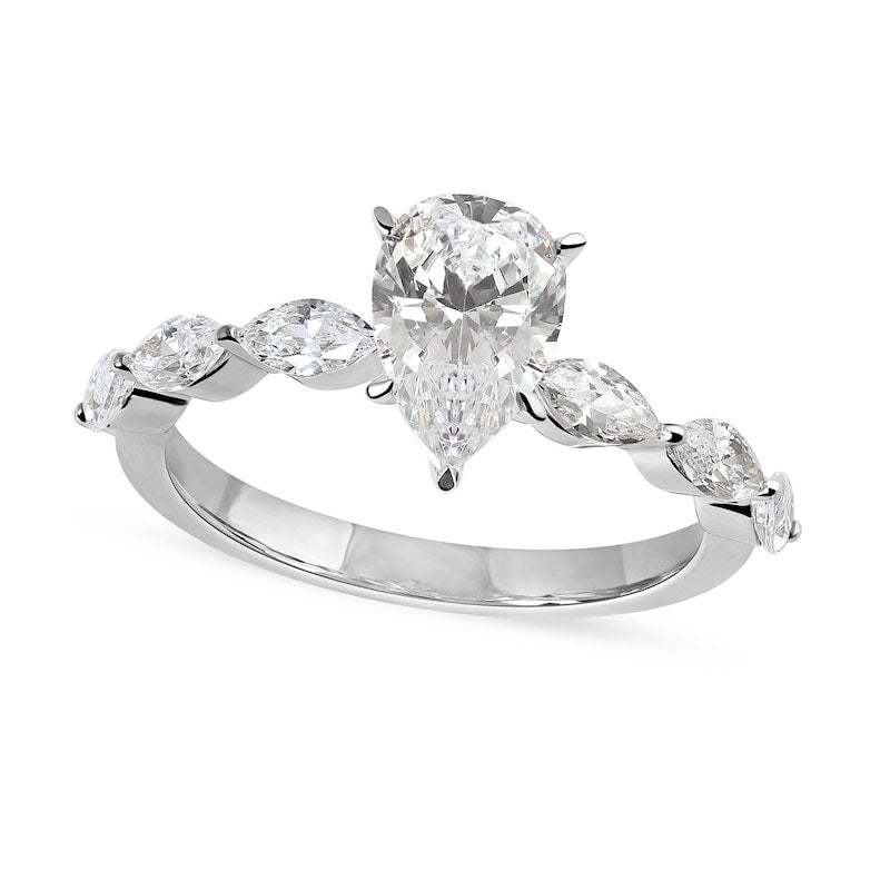 Image of ID 1 163 CT TW Pear-Shaped and Marquise Natural Diamond Engagement Ring in Solid 14K White Gold