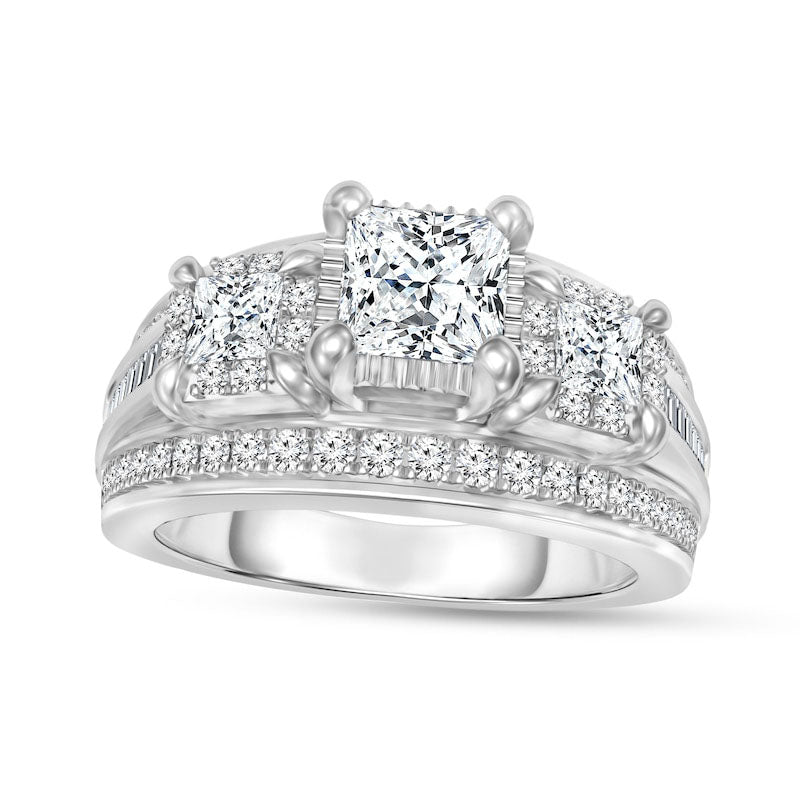 Image of ID 1 163 CT TW Princess-Cut Natural Diamond Three Stone Engagement Ring in Solid 14K White Gold