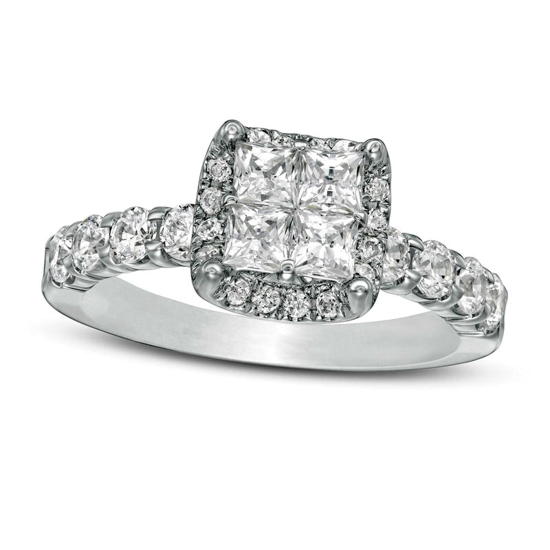 Image of ID 1 163 CT TW Princess-Cut Quad Natural Diamond Frame Engagement Ring in Solid 14K White Gold