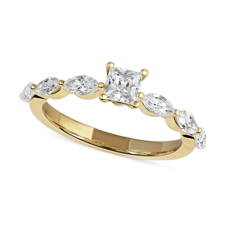 Image of ID 1 163 CT TW Princess-Cut and Marquise Natural Diamond Engagement Ring in Solid 14K Gold
