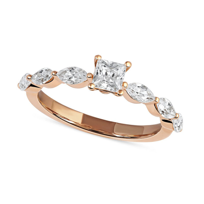 Image of ID 1 163 CT TW Princess-Cut and Marquise Natural Diamond Engagement Ring in Solid 14K Rose Gold