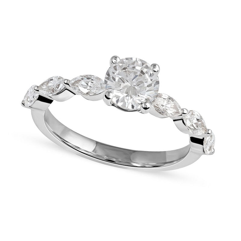 Image of ID 1 163 CT TW Round and Marquise Natural Diamond Engagement Ring in Solid 14K White Gold