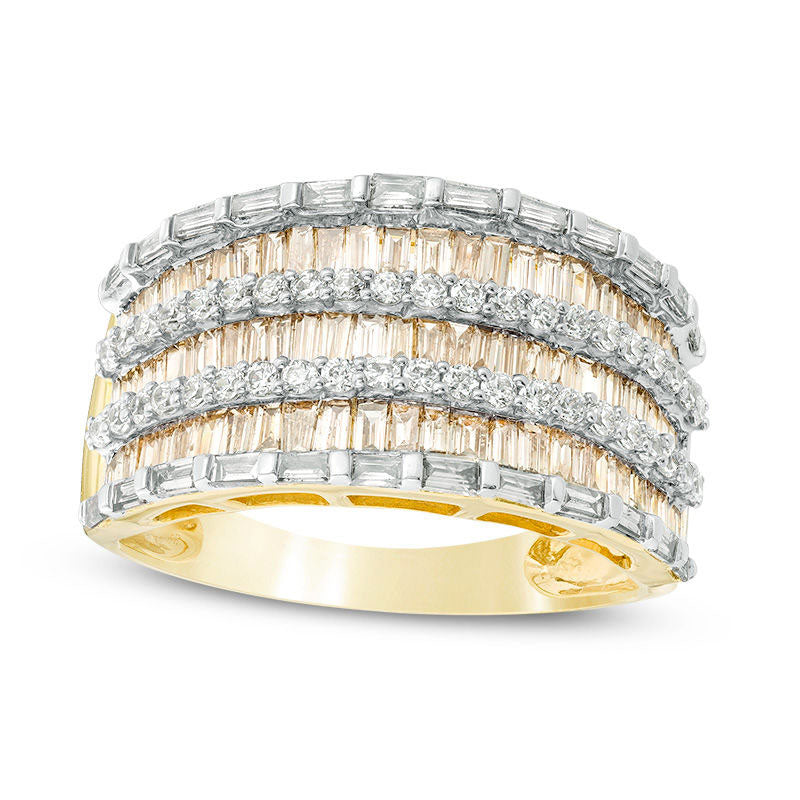 Image of ID 1 175 CT TW Champagne and White Natural Diamond Multi-Row Ring in Solid 10K Yellow Gold