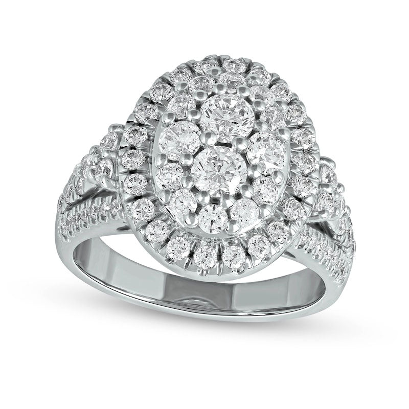 Image of ID 1 175 CT TW Composite Natural Diamond Oval Frame Ring in Solid 14K White Gold