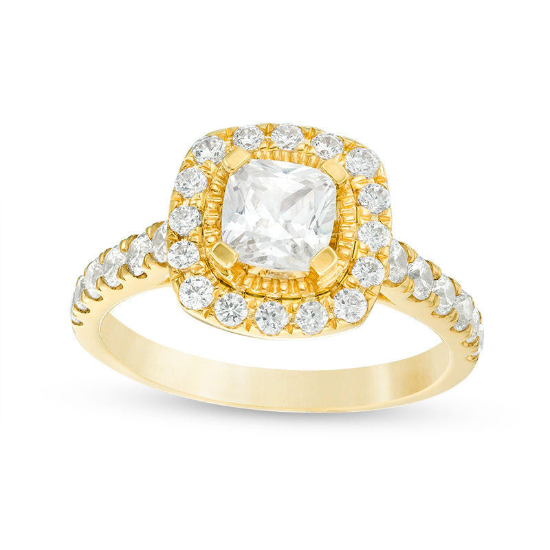 Image of ID 1 175 CT TW Cushion-Cut Natural Diamond Frame Engagement Ring in Solid 14K Gold