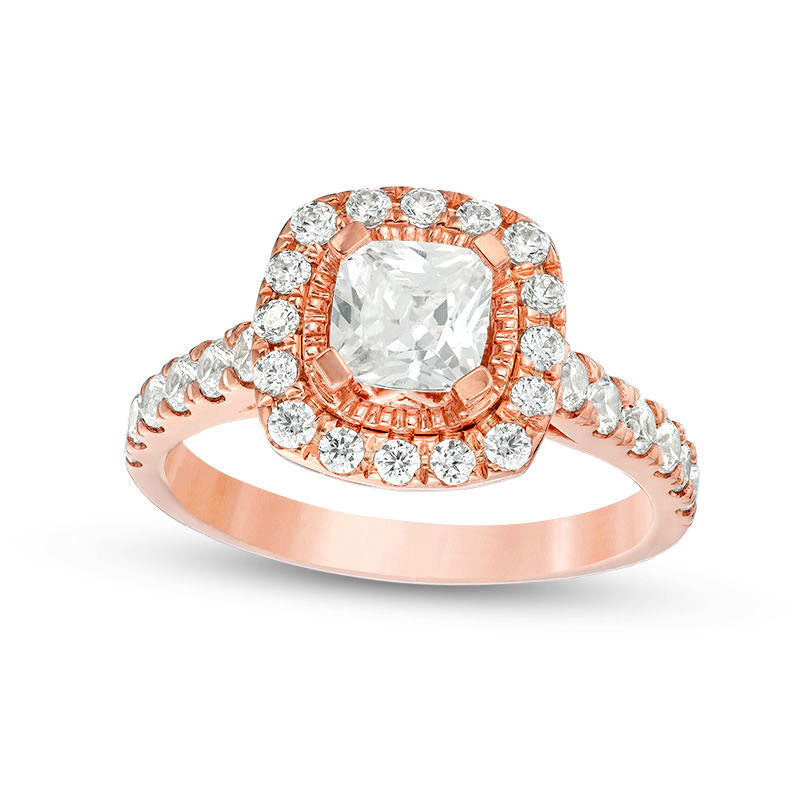 Image of ID 1 175 CT TW Cushion-Cut Natural Diamond Frame Engagement Ring in Solid 14K Rose Gold