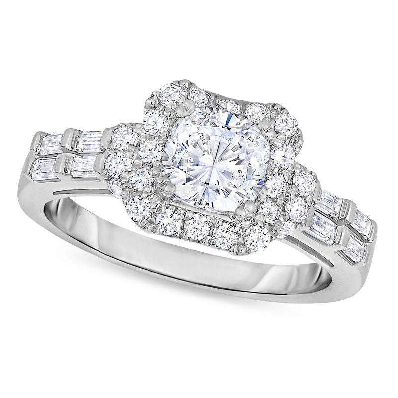 Image of ID 1 175 CT TW Cushion-Cut Natural Diamond Frame Engagement Ring in Solid 14K White Gold