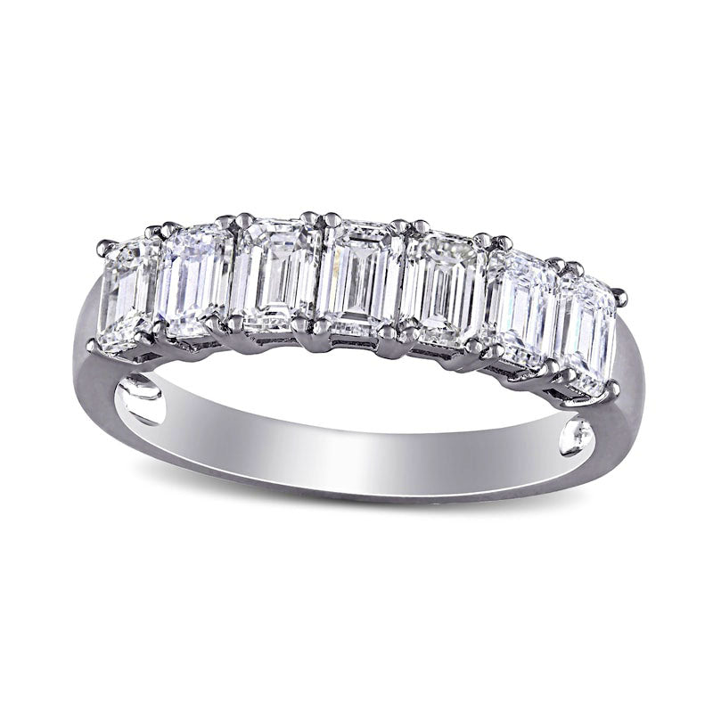 Image of ID 1 175 CT TW Emerald-Cut Natural Diamond Seven Stone Anniversary Band in Solid 14K White Gold (H/SI2)